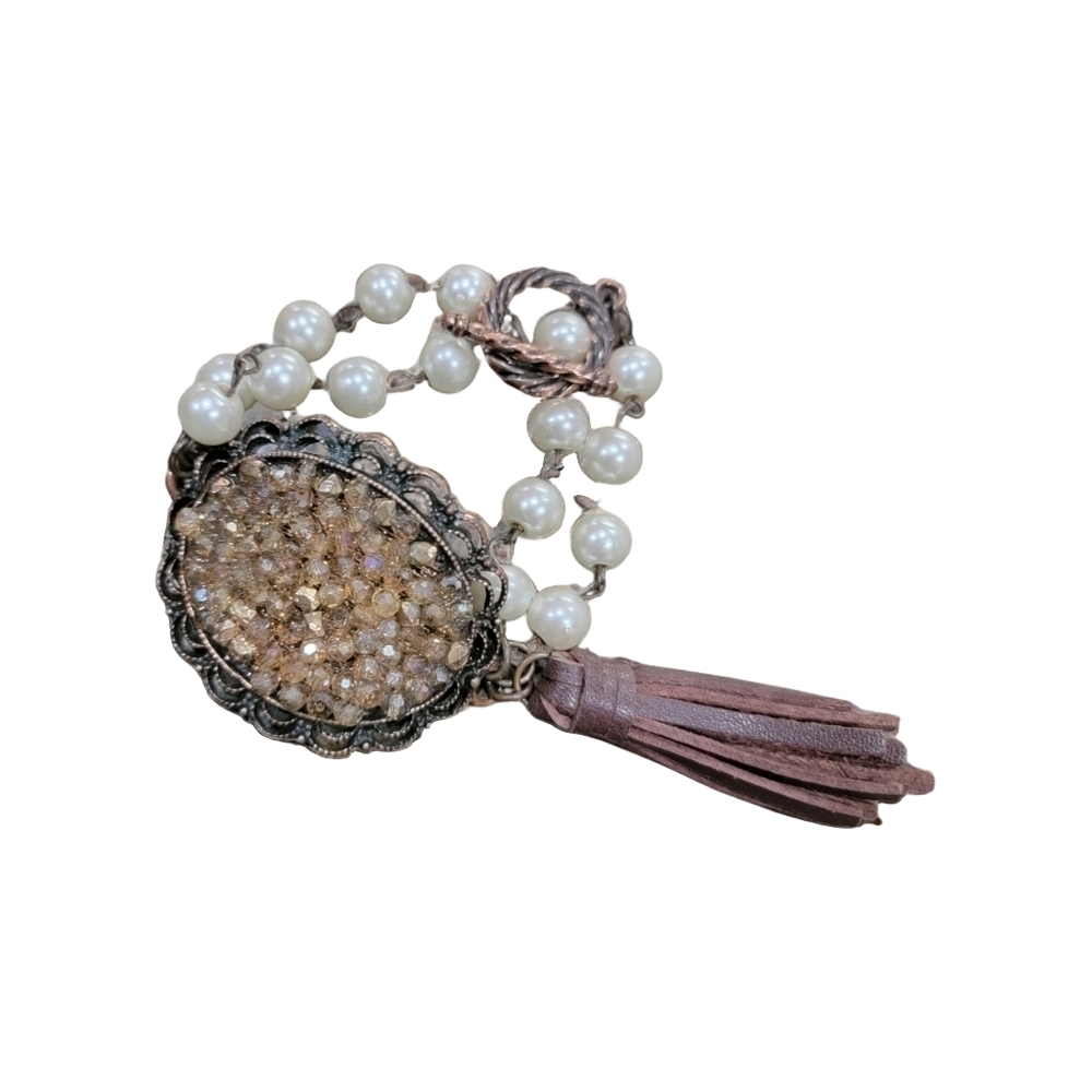 Pearl and brown bead bracelet